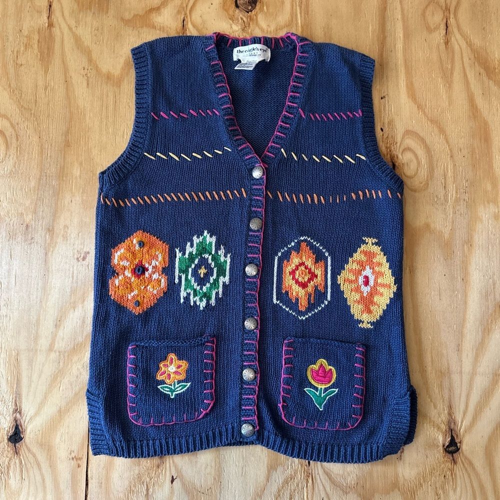 The Eagles Eye Vintage Hand Knit Navy Vest M